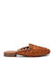 Flat Leather Mules in Tabac Brown Color