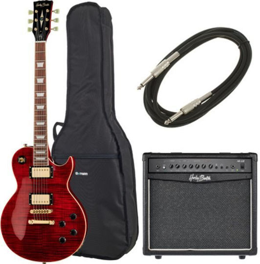 Harley Benton Set Elektrische Gitarre Einfacher Schnitt mit HH Tonabnehmerkonfiguration Black Cherry Flame mit Tasche
