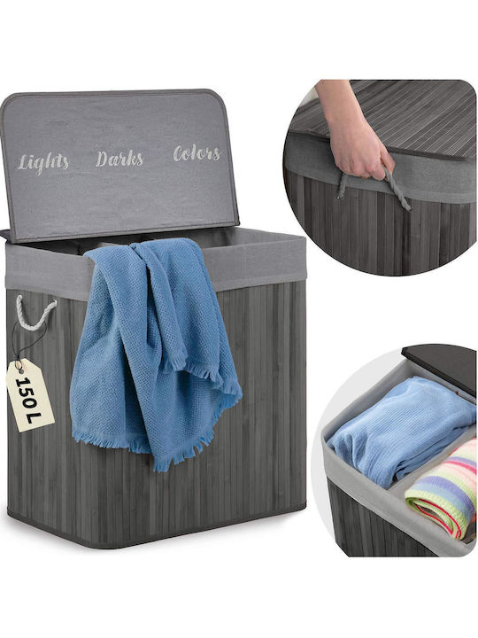 Massido Coș De Rufe Din Bambus 150lt Cu Capac 61x62x42cm Bej