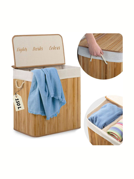 Massido Coș De Rufe Din Bambus 150lt Cu Capac 61x62x42cm Bej