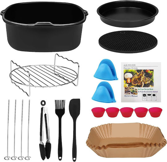 Set de Accesorii pentru Air Fryer de 15 Piese Compatibil cu Modele de 5.5 litri Inclusiv Forme de Copt Tava pentru Pizza Spatula Clesti Protecție din Silicon Universal
