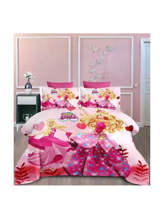 To megalo pazari Sheet Set Single with Elastic Band from Cotton & Polyester Pink 160x240cm 3pcs