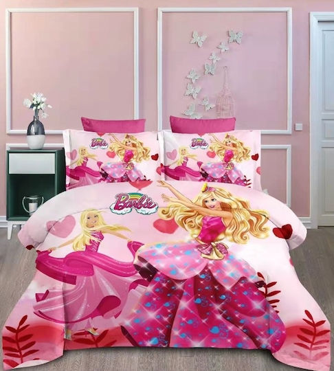 Marele Bazar Set Cearceafuri Pentru Copii Single Cu Elastic Roz 160x240cm
