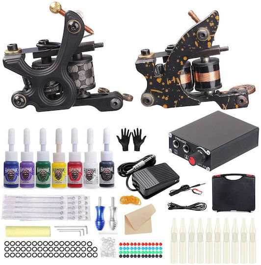 Set Mașini de Tattoo Pro 2 Surse de Alimentare 20 Ace de Tattoo 7 Sticle de Vopsea Kit Accesorii Mașini de Tattoo Hawink Tk-hw2005
