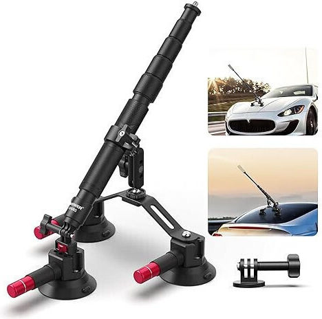 Suport Auto 2 În 1 Pentru Cameră Telefon 360° Rotativ Trei Ventuze Extensibil Tija Telescopică Utilizat Pentru Călătorii În Aer Liber Suport Rapid Pentru Cameră Compatibil GoPro Insta360 DJI Osmo Action