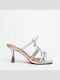 Mules with Thin High Heel in Silver Color