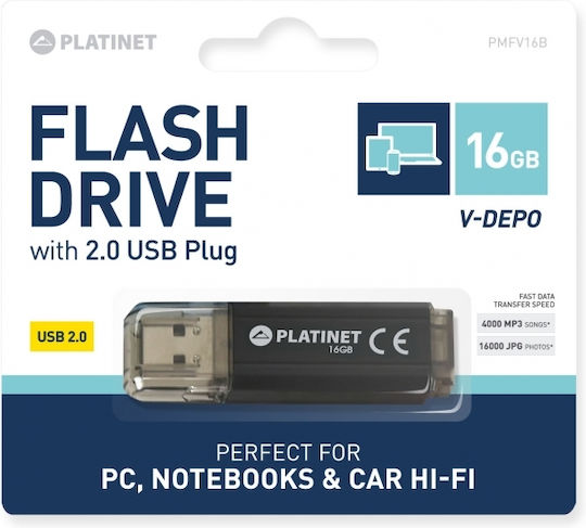 Platinet Pendrive 16GB USB 2.0 Stick Schwarz