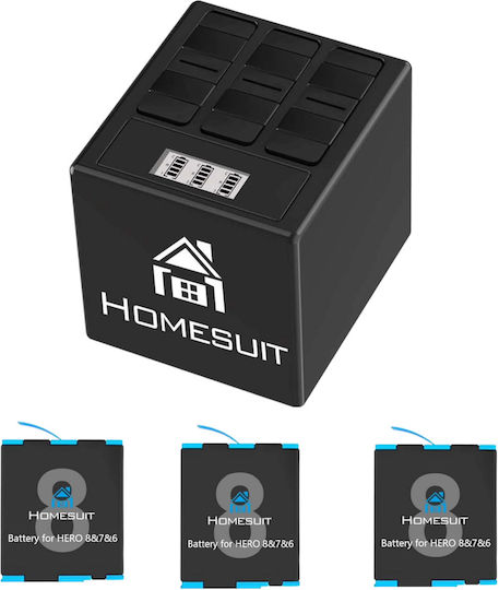 Set 3 Baterii de 1500 Mah Pentru Gopro Hero 8 Hero 7 Hero 6 Stație de Încărcare 3 Sloturi Indicator LCD Cablu USB Port USB C Compatibil Gopro Hero 8 Black Hero 7 Black Hero 6 Black