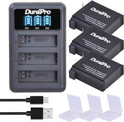 Set 3 Baterii Compatibile Gopro Hero 4 Ahdbt-401 1680 Mah Usb Încărcător cu Led Display cu 3 Canale pentru Cameră de Acțiune