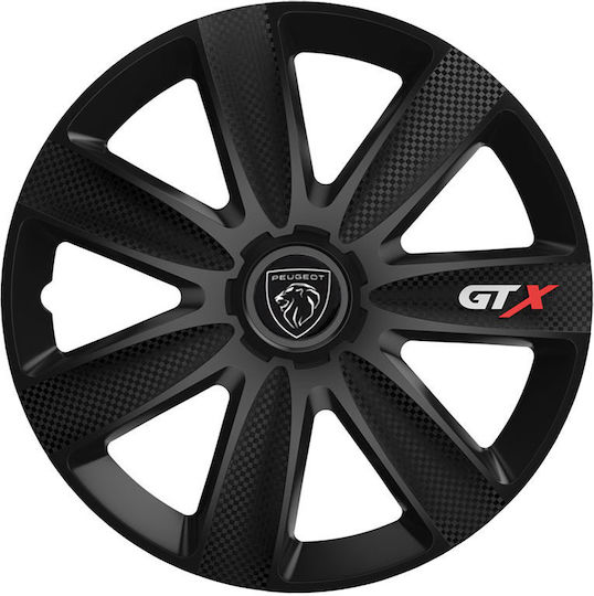 Versaco Car Hubcap Set Gtx with Peugeot Emblem 16" 4pcs Black