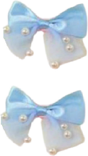 Set 2 Pieces Clip Hair Clip Bow Pearls Sky Blue