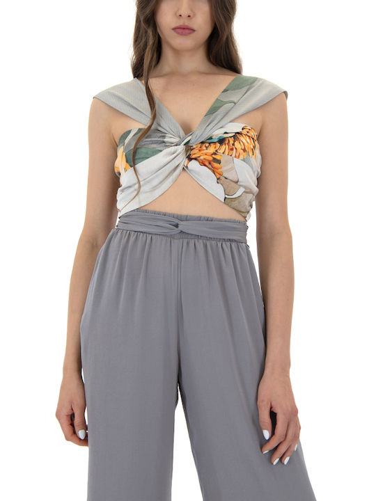 Damen Crop Top Ärmellos Grey, Orange, Green