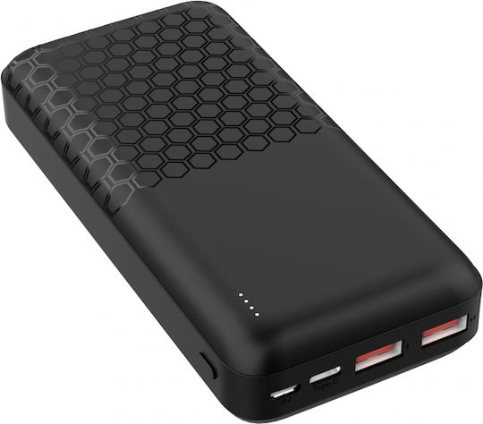 Platinet Power Bank 20000mAh 20W με 2 Θύρες USB-A και 2 Θύρες USB-C Μαύρο
