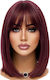 Wig with Synthetic Hair in Dark Red Color 30cm