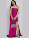 Summer Maxi Evening Strapless Satin Dress Magenta
