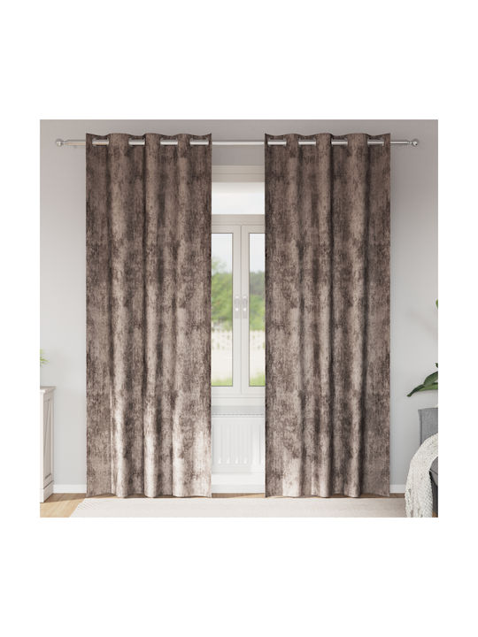 vidaXL Set Window Curtains with Brown Grommets ...