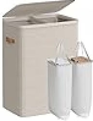 Songmics Καλάθι Απλύτων Υφασμάτινο 170lt με Καπάκι 56x40x75cm Καφέ