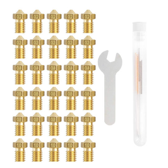 Set Duză Pentru Imprimante 3D 30 Bucăți 0.2 Mm 0.3 Mm 0.4 Mm 0.6 Mm 0.8 Mm 1.0 Mm Cupru Șurub M6 1.75 Mm Filament Curățare Tije V5 V6 Hotend