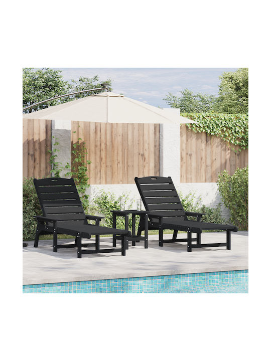 Deckchair Plastic Black with Table 2pcs 162x53x98.5cm.