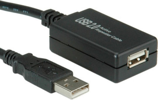 Roline Кабел 12.99.1110 USB A Мъжки към USB A Женски 12м Усилвател Черен