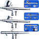 Set 3 Aerografe cu Acțiune Duală Ar30 Cu Duza de 0,5 Mm și Ceașcă de 7 Ml Ar35 Cu Duza de 0,25 Mm și Ceașcă de 2 Ml Aerograf Ar28 Alimentare prin Aspirație Cu Duza de 0,35 Mm Ceașcă de Sticlă de 5-22 Ml Art Modelare Tatuaje Decorare Tort