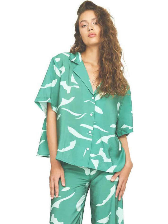 Κοντομάνικο Γυναικείο Πουκάμισο Green