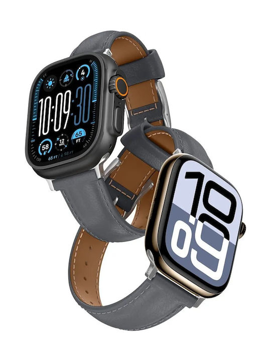 Amazingthing Class Band Кожена Каишка Apple Watch 45 46 49 Mm Сива