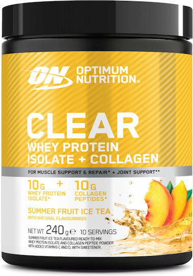 Optimum Nutrition Clear Whey Protein Isolate + Collagen Protein Molke Laktosefrei mit Geschmack Summer Fruit Ice Tea 240gr