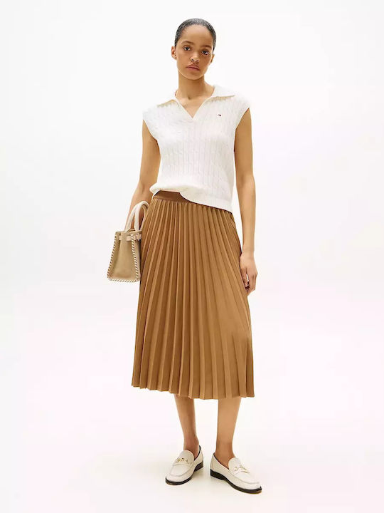 Tommy Hilfiger Plisat Midi Fustă Cocoa