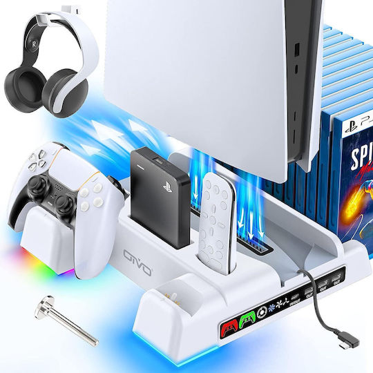 Suport Vertical De Răcire Playstation 5 Stație De Încărcare Funcție Controler Ps5 Lumini Rgb Led Hub Usb Suport Căști Sloturi Joc Oivo