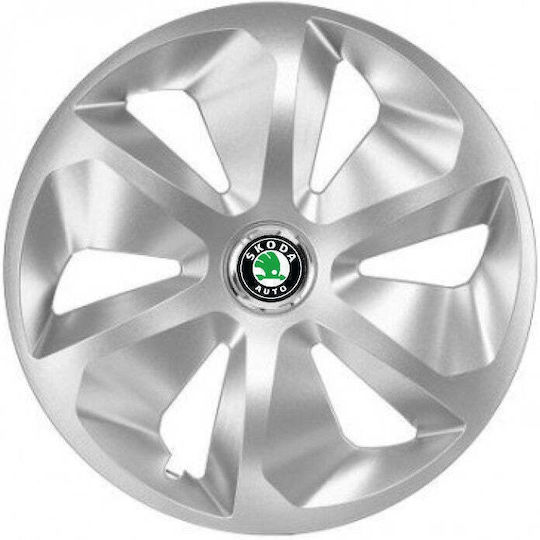 Car Hubcap Set with Skoda Emblem 16" 4pcs Gray