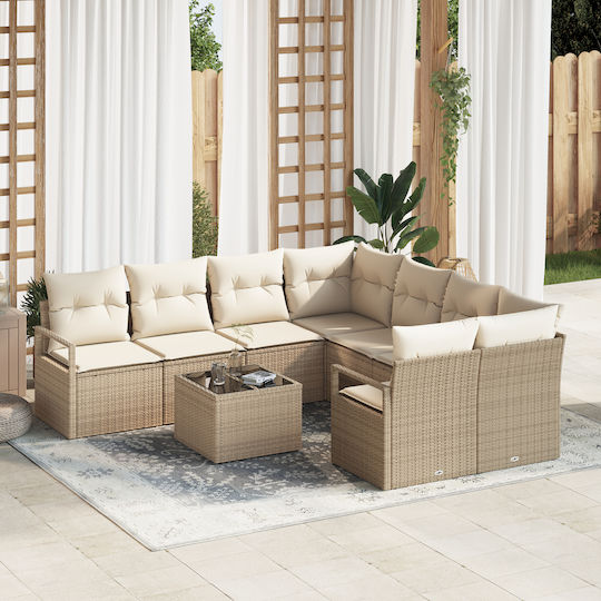 Гарнитура За Дневна Стая 9 Бройки Бежова С Възглавници