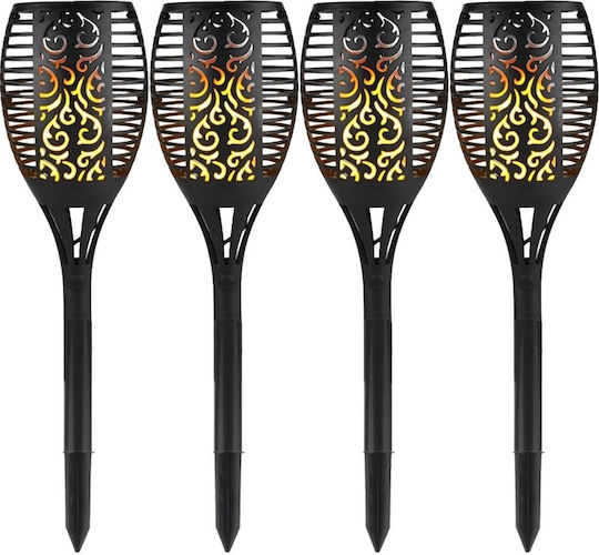 Set of 4 Stake Solar Lights Torches Warm White with Motion Sensor and Photocell