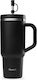 Qwetch Glass Thermos Stainless Steel / Plastic 900ml Qwetch Black with Straw and Mouthpiece