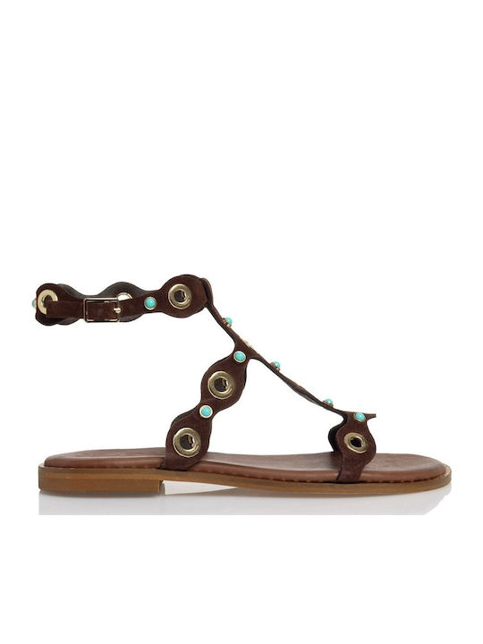 Sante Leather Women's Flat Sandals in Brown Color