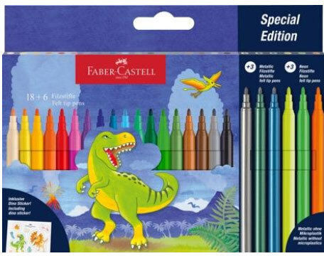 Faber-Castell Dinozaur Lavabili Neon Markere de Desen Set 24buc