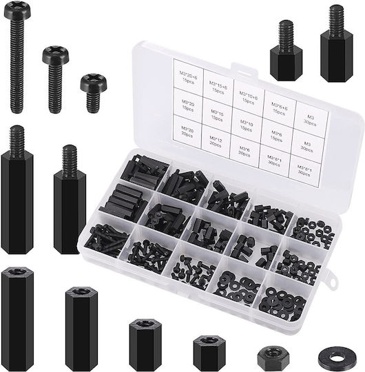 M3 Spacers Hexagonale din Nailon Fem-Fem Fem-Male Șuruburi Șaibe Nuci din Plastic Cutie de Depozitare Neagră