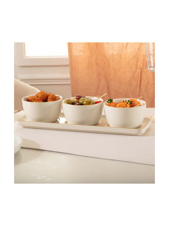 Ceramic Dessert Divided Serving Plate with 3 Slots White Ø9.5cmxY9.5cm 5.5x9.5x9.5cm