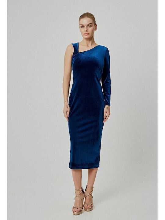 Desiree Midi Evening Dress Velvet with Slit Blue