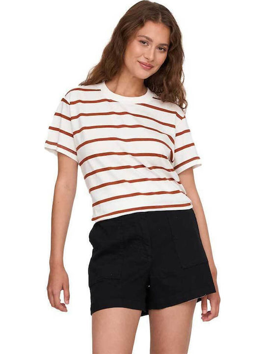 Damen Oversized Crop T-Shirt Gestreift Rust