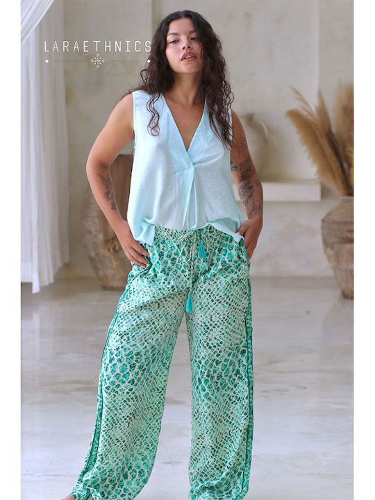 Femei Din material textil Pantaloni cu elastic Evazați Turquoise