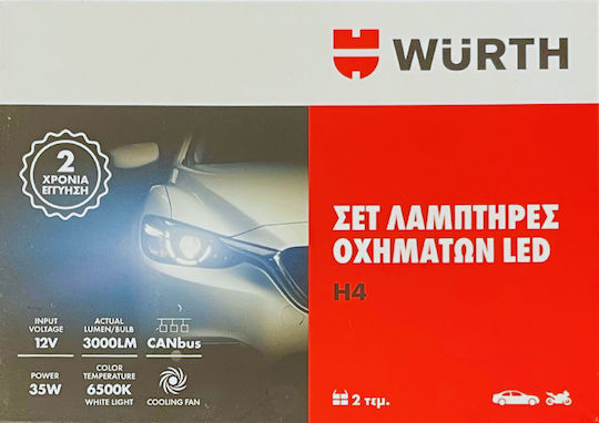 Wurth Lamps Car & Motorcycle H4 LED 6500K Cold White 12V 35W 2pcs