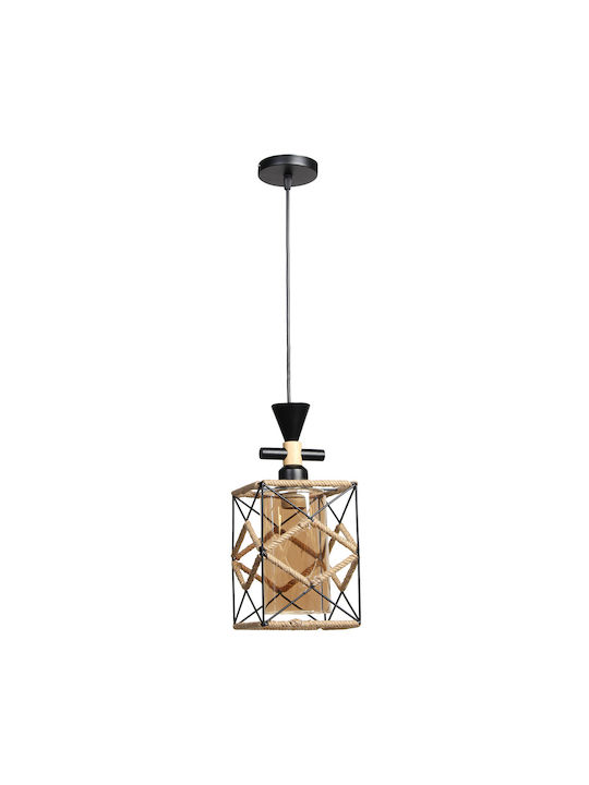 Globobox Pendant Light Black with Rope for Socket E27 15.5x15.5x33cm