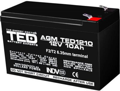 Baterie Stationară Vrla 12v Dimensiuni 151 X 65 X 95 Mm 12v 10ah F2 Ted002730