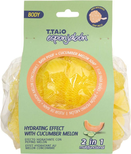 Burete de Duș 2 În 1 Cu Mesh Exfoliant Cu Săpun Integrat Cu Miros De Castravete Melon Efect Hidratant Esponjabon 1 Bucată