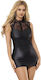 Subblime 957544 Spitzenkragen Lederkleid Schwarz