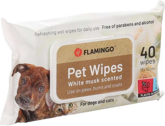 Flamingo 40 Dog and Cat Wipes for Body Cleansing Fragrance-Free