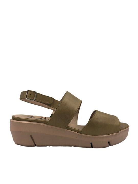 Wonders Γυναικεία Σανδάλια Flatforms Πράσινα