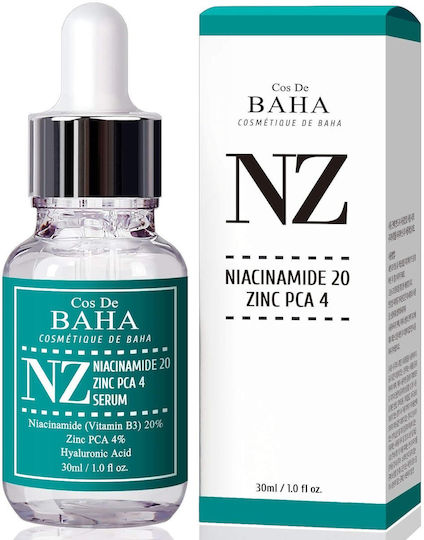 Cos De Baha NZ Niacinamide 20 Zinc PCA 4 Serum Face with Niacinamide & Hyaluronic Acid 30ml