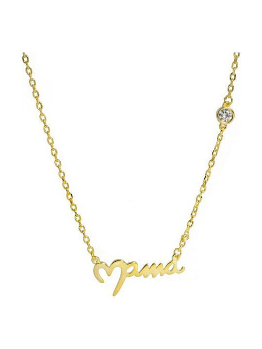 Ios Necklace with design Heart from Gold Plated Silver with Zircon